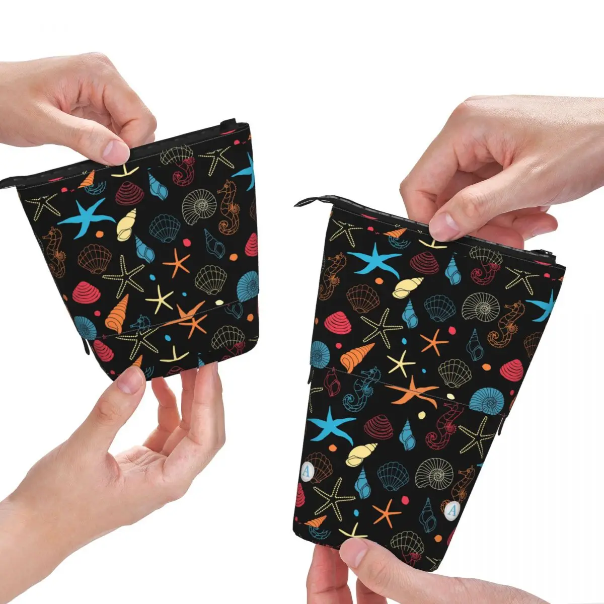 

Starfish Shells Fold Pencil Case Modern Seahorse Back to School Teenager Standing Pencil Box Kawaii Pen Organizer