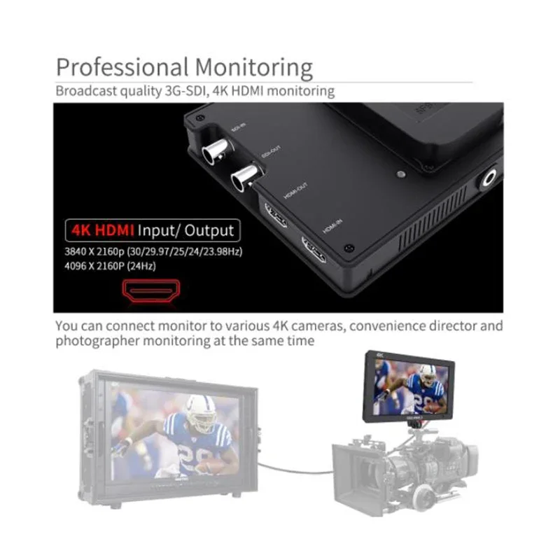 Feelworld FW703 3G SDI 4K HDMI полевой монитор 7-дюймовый IPS Full HD 1920x1200 портативный DSLR-монитор