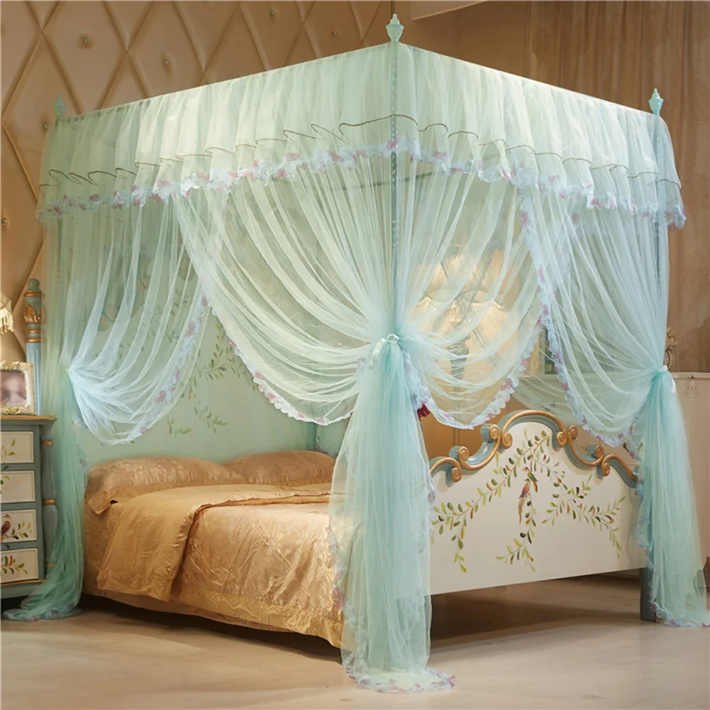 European Style 4 Corner Post Romantic Princess Lace Canopy Mosquito Net No Frame for Twin Full Queen King Bed Netting Bedding