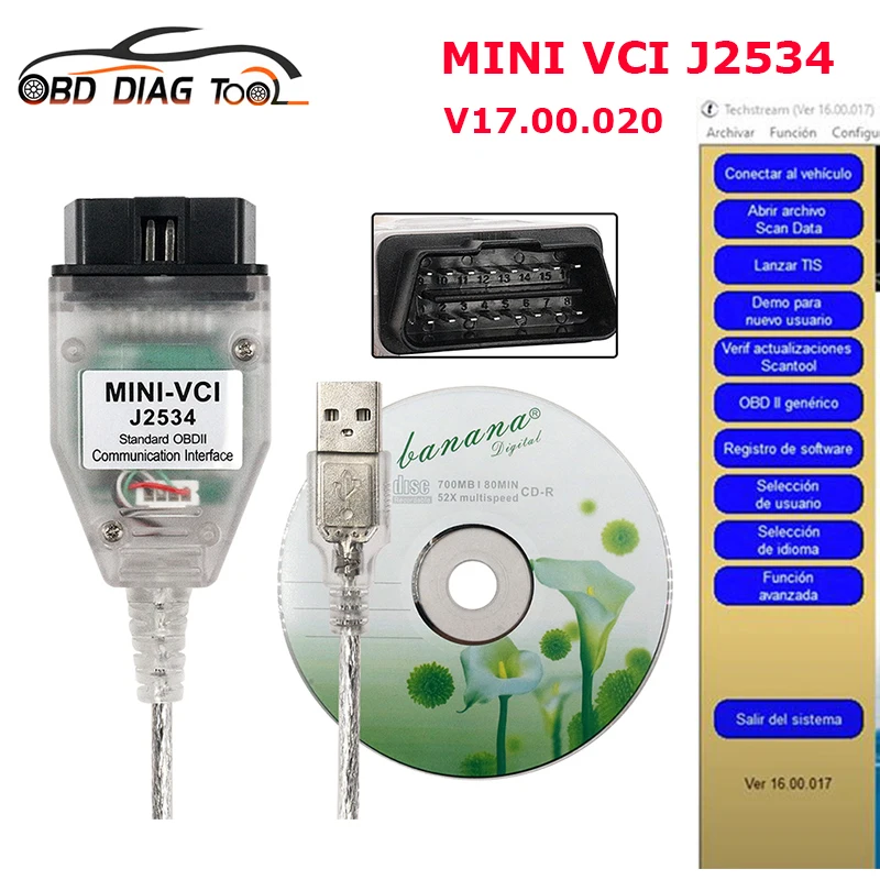 Новейший мини VCI для Toyota V16.30.013/V17.00.02 Techstream Автомобильный сканер OBD2 кабель