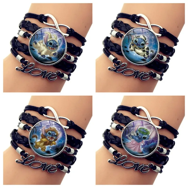 

Disney Cartoon Stitch Bracelet Anime Character Time Gem Weaving LOVE Bracelet Lilo & Stitch Constellation Leather Decoration