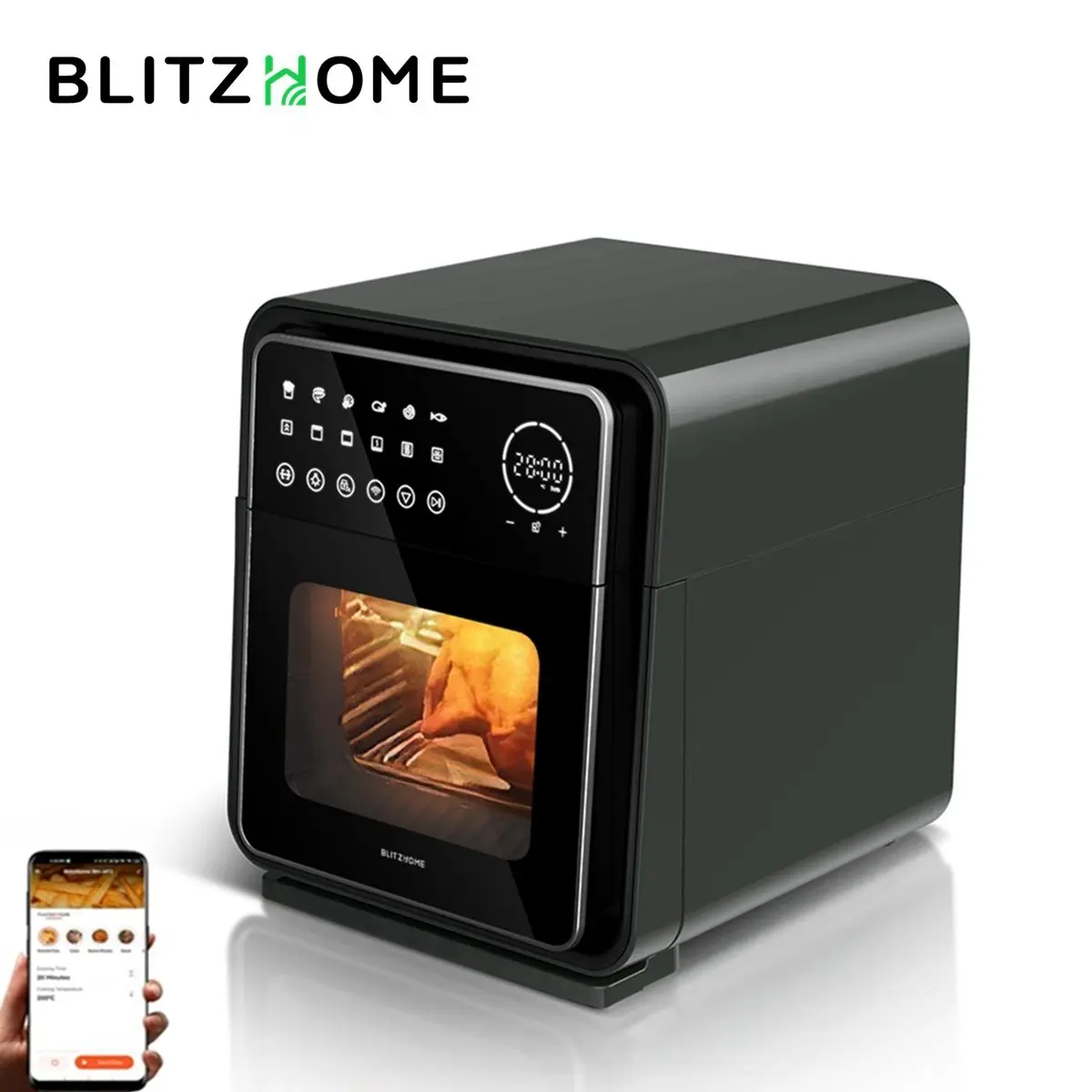 

BlitzHome 12L 13QT Electric Air Fryer Oven Toaster Rotisserie Dehydrator LED Touchscreen Large Capacity Chicken Frying Machine