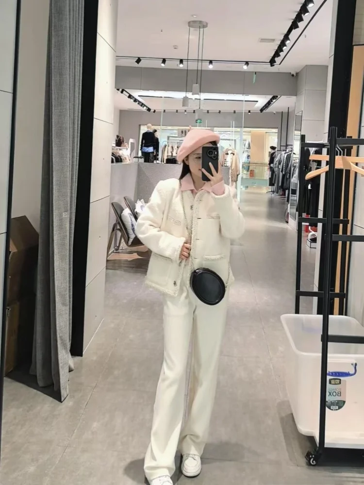 Зима 2024 новый микрофон модный простой и универсальный розовый воротник-поло с