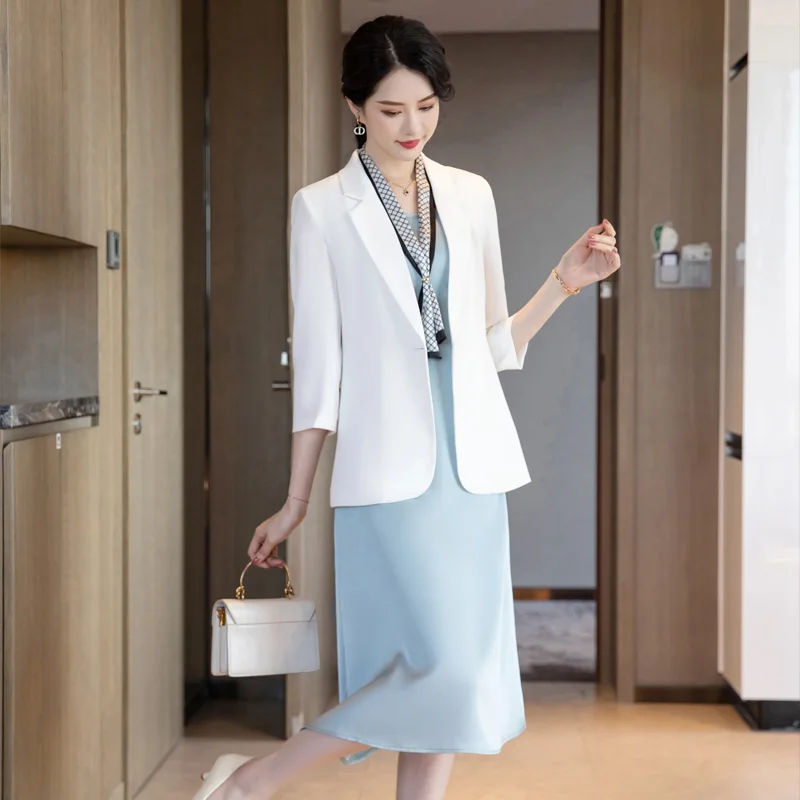 

Fashion White Blazer Women Business Suits Dress and Jackets Sets Office Ladies Work Uniform OL Styles