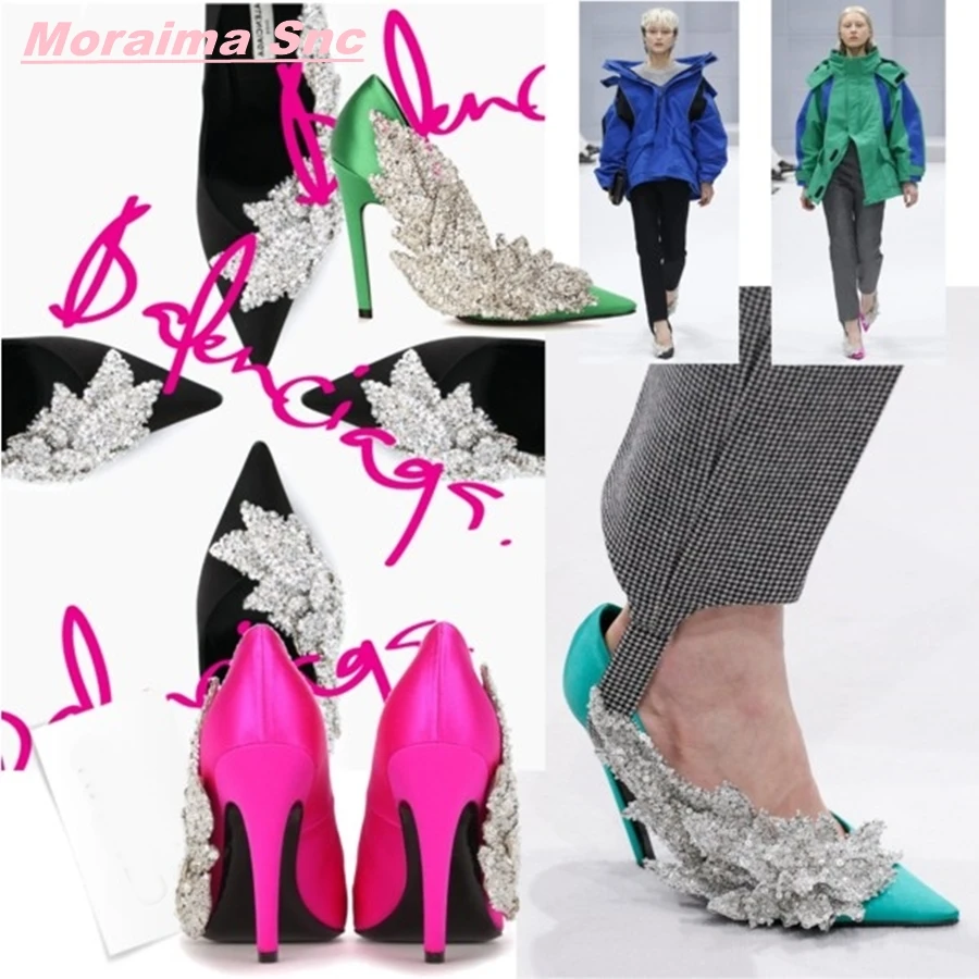 2022 Sequin Embellished Satin Pumps Glitter  Unique Patchwork Woman Slip On Catwalk Runway Sexy New Arrival Shoes