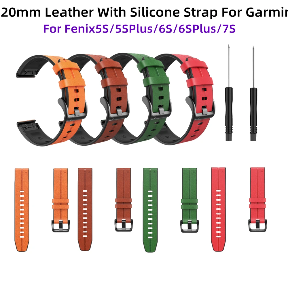 Galaone 20mm Leather Strap With Silicone For Garmin Fenix5S 5SPlus 6S 6SPro 7S Quick Release Watch Band Replacement Bracelet enlarge