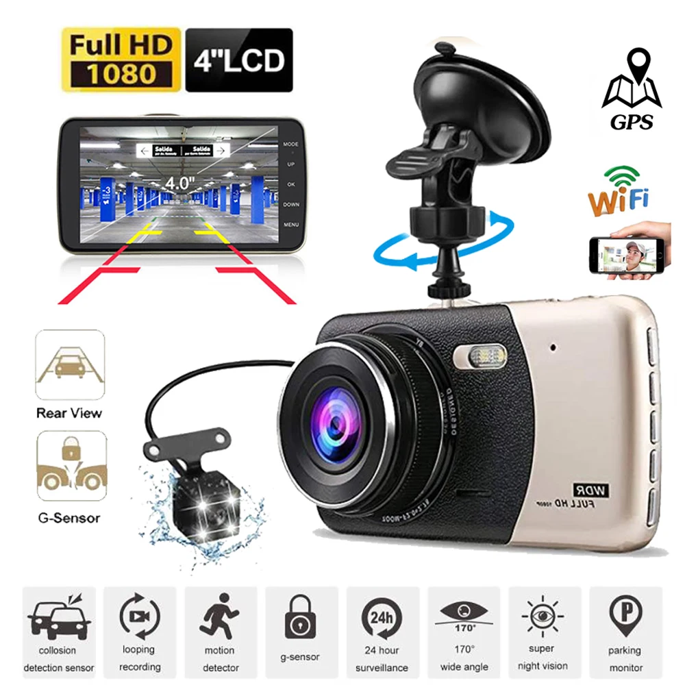 

Car DVR WiFi Dash Cam 4.0" Full HD 1080P Rear View Vehicle Camera Video Recorder Night Vision Black Box Dashcam Auto GPS Logger