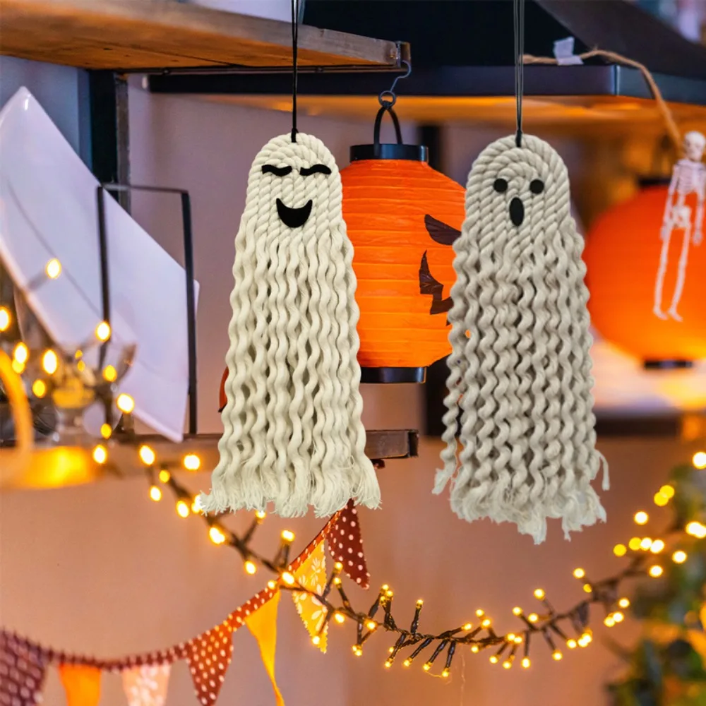 

Halloween Ghost Hanging Decoration Hand-Woven White Ghost Wall Hanging Home Holiday Scene Arrangement Decorations