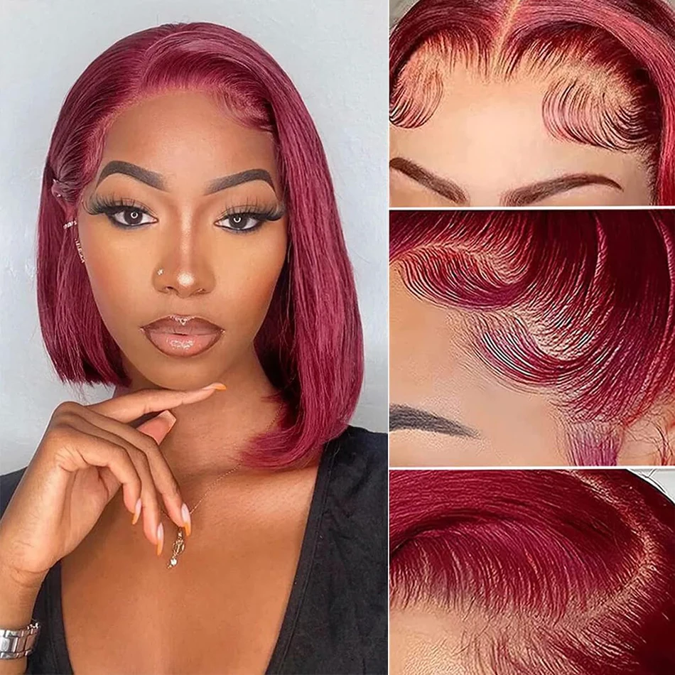 Кружевной Парик Бордового Цвета С Фронтальной Частью Натуральных Волос 13x4