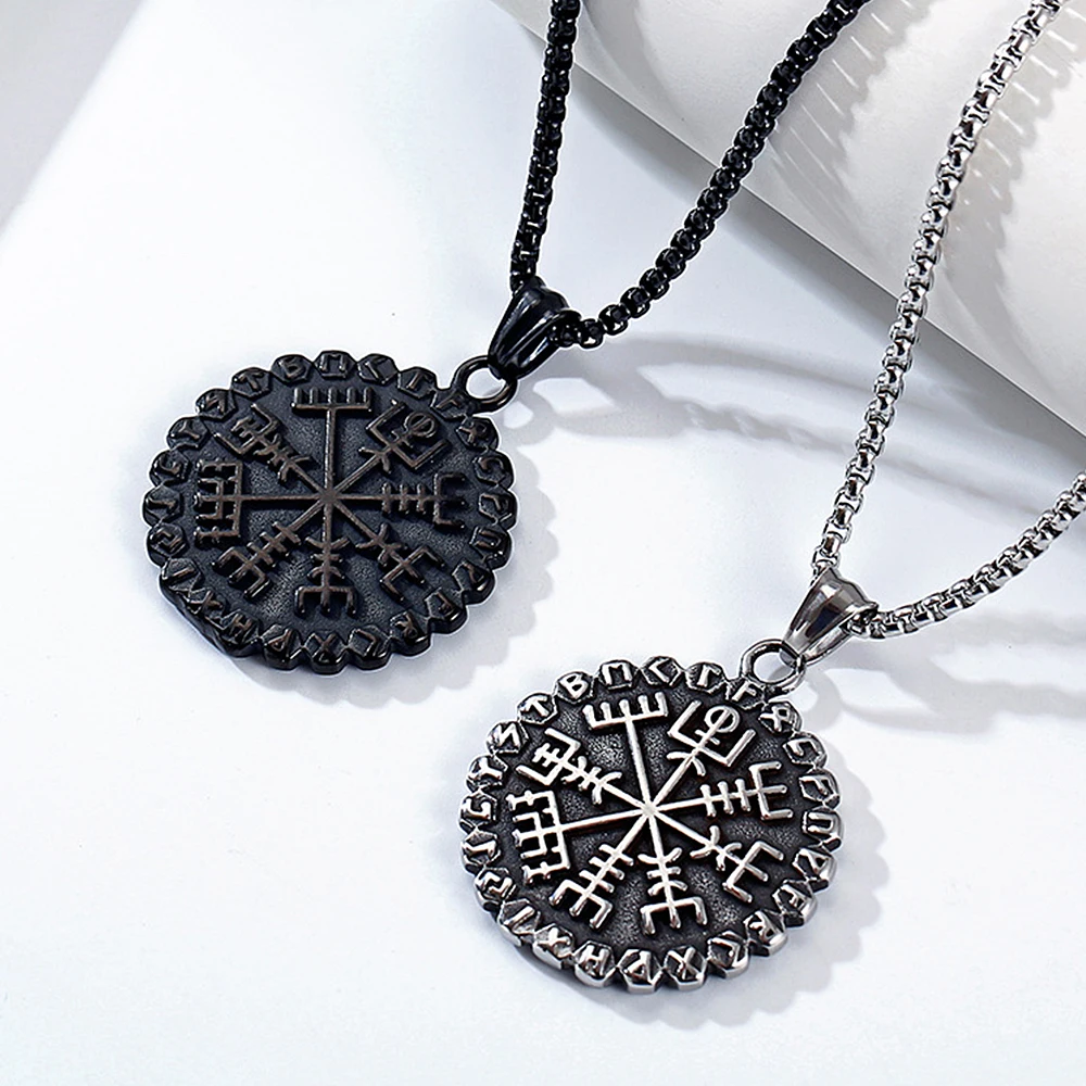 

Fashion Viking Compass Pendant Stainless Steel Vintage Nordic Rune Necklace For Men Biker Amulet Jewelry Gifts Dropshipping