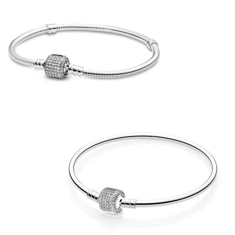 

Authentic 925 Sterling Silver Moments Signature Clasp With Crystal Bracelet Bangle Fit Bead Charm Diy Pandora Jewelry