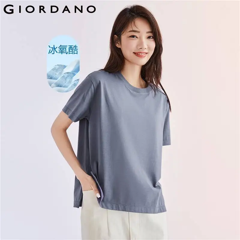 

GIORDANO Women T-Shirts High-Tech Ice Oxygen Cooling Summer Tee Crewneck Short Sleeve Simple Basic Casual Tshirts 05323404