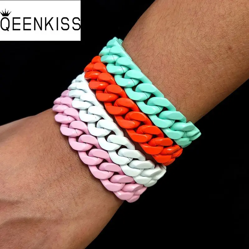 

QEENKISS BT848 Fine Jewelry Wholesale Fashion Birthday Wedding Gift Punk Hiphop Titanium Stainless Steel Chain Bracelet No Fade