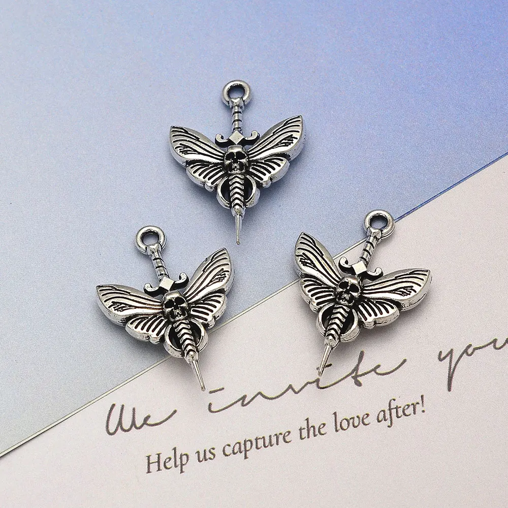 

15pcs/Lots 18x25mm Antique Butterfly SKull Sword Charms Steampunk Halloween Bee Pendant For DIY Earring Jewelry Making Supplies
