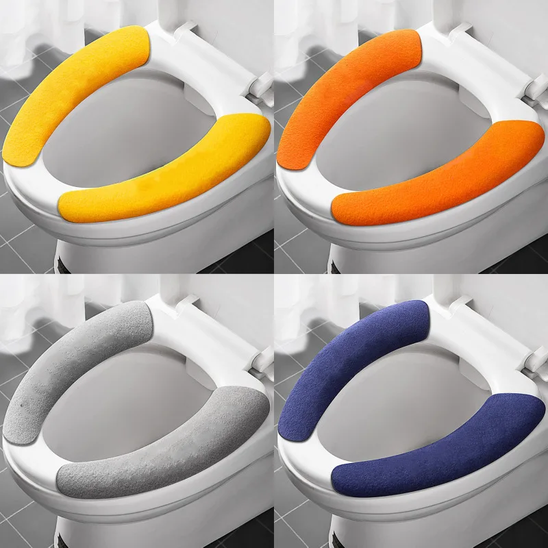 

Universal Toilet Seat Cover Soft WC Paste Toilet Sticky Seat Pad Washable Bathroom Warmer Seat Lid Cover Pad Cushion Solid Color