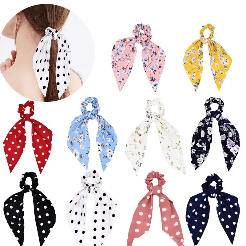 

Kid Girl Fashion Print Dot Bow Rope Rubber Ponytail Holder Scarf Bowknot Hair Tie Scrunchies Women Elastic Hair Band Accessories