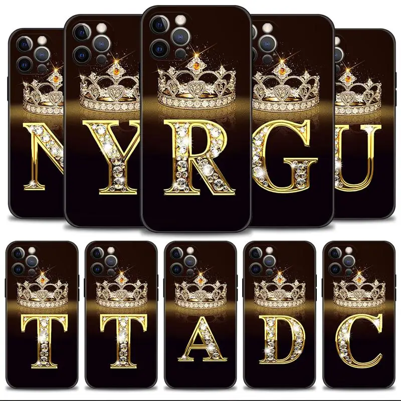 Letter Monogram Gold Marble Phone Case For Apple iPhone 14 13 12 11 Pro Max 13 12 Mini XS Max XR X 7 8 6 6S Plus Cover