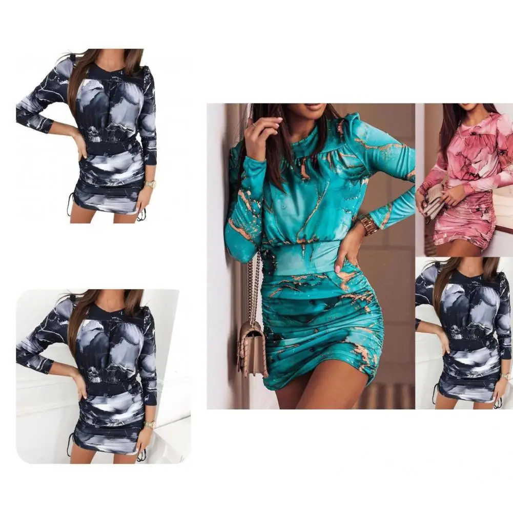 

Premium Sheath Dress Printing O Neck Ladies Dress Long Sleeve Casual Dress