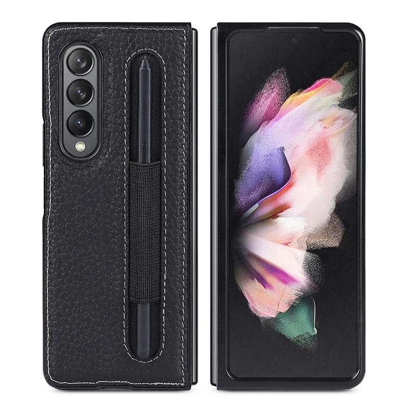 

Чехол для Samsung Galaxy Z Fold 3, чехол из натуральной кожи, жесткая пластиковая рамка с ручкой, чехол для Galaxy Z Fold 3 5G