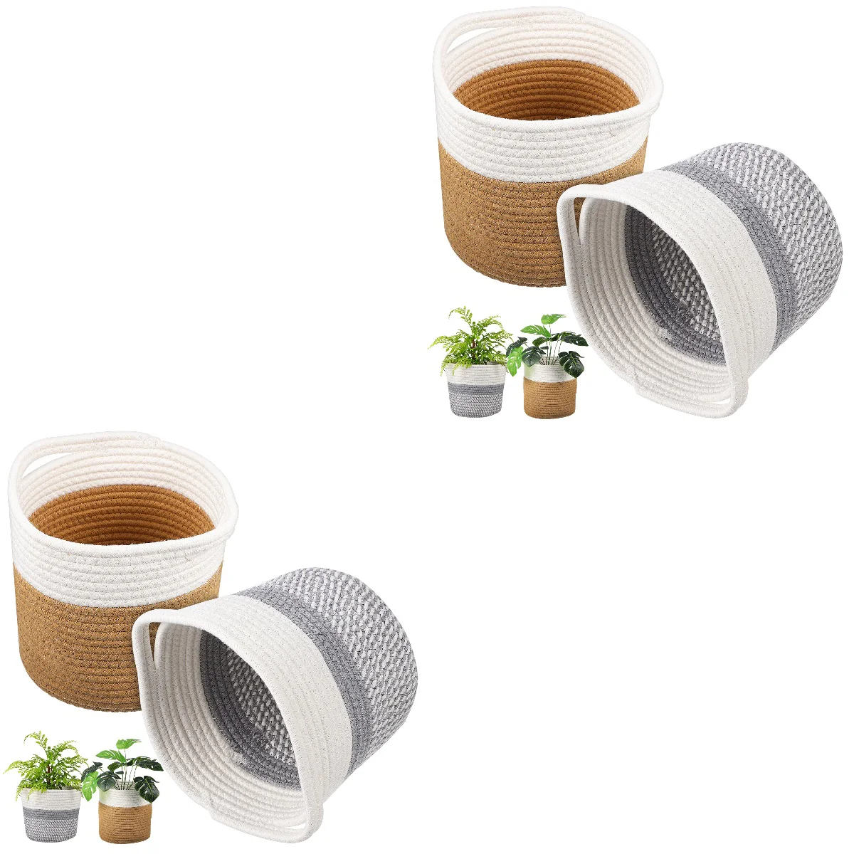 

4 Pcs Premium Practical Cotton Rope Handle Vintage Woven Baskets Flower Baskets Woven Storage Baskets Laundry Baskets