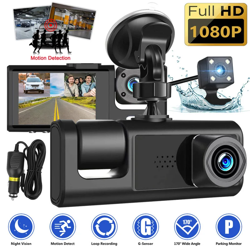 Three Camera Tachograph 1080p High-definition Video Infrared Night Vision Three Lens Vehicle Recorder Parking Monitoring