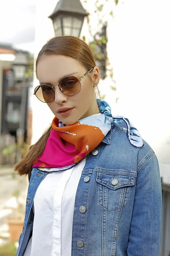 

WOMEN SCARF BANDANA ACCESSORIES GIFT COLORFUL TWİLL SCARF SHAWL CORAL