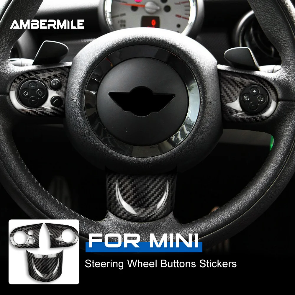 

Real Carbon Fiber Car Steering Wheel Button Cover Trim Sticker for Mini Cooper R55 Clubman R56 R57 Interior Accessories