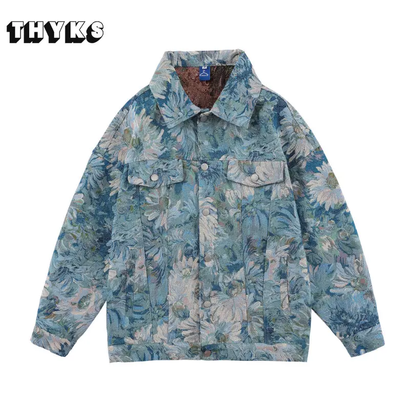 

Жаккардовая куртка для мужчин, японская однобортная уличная одежда с отложным воротником, Свободные повседневные куртки, весна