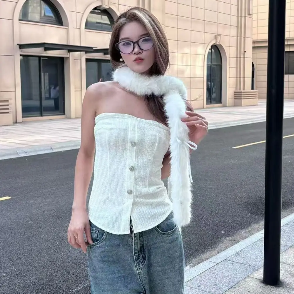 Модный однотонный шарф с бантом Y2k пушистый меховой в стиле Харадзюку роскошный