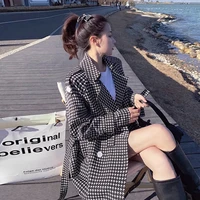 black white houndstooth trench coat womens spring autumn jackets 2022 fashion new short waist strap western style popular coats