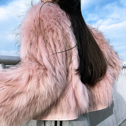 

Luxury brand Fashion Raccoon Dog Coat 2023 Winter Women Clothing Korean Casual Coats and s Short Real Fur Jacket Zm1548