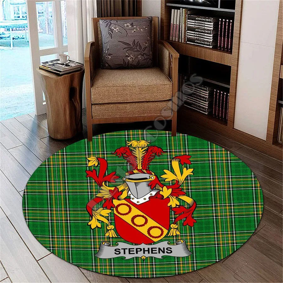 

Stephens Ireland Carpet - Premium Round Rug - Irish National Tartan 3D printed Non-slip Mat Room Soft Bedroom Carpet