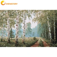 chenistory diy oil painting by numbers birch landscape kits handpainted wall art pictures coloring by numbers home decor