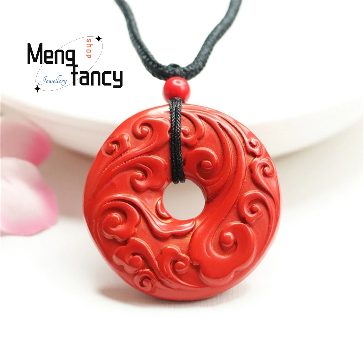 

Natural Cinnabar Antique Auspicious Cloud Safety Buckle Pendant Simple Personality Vintage Charm Fashion Men Women Mascot Amulet