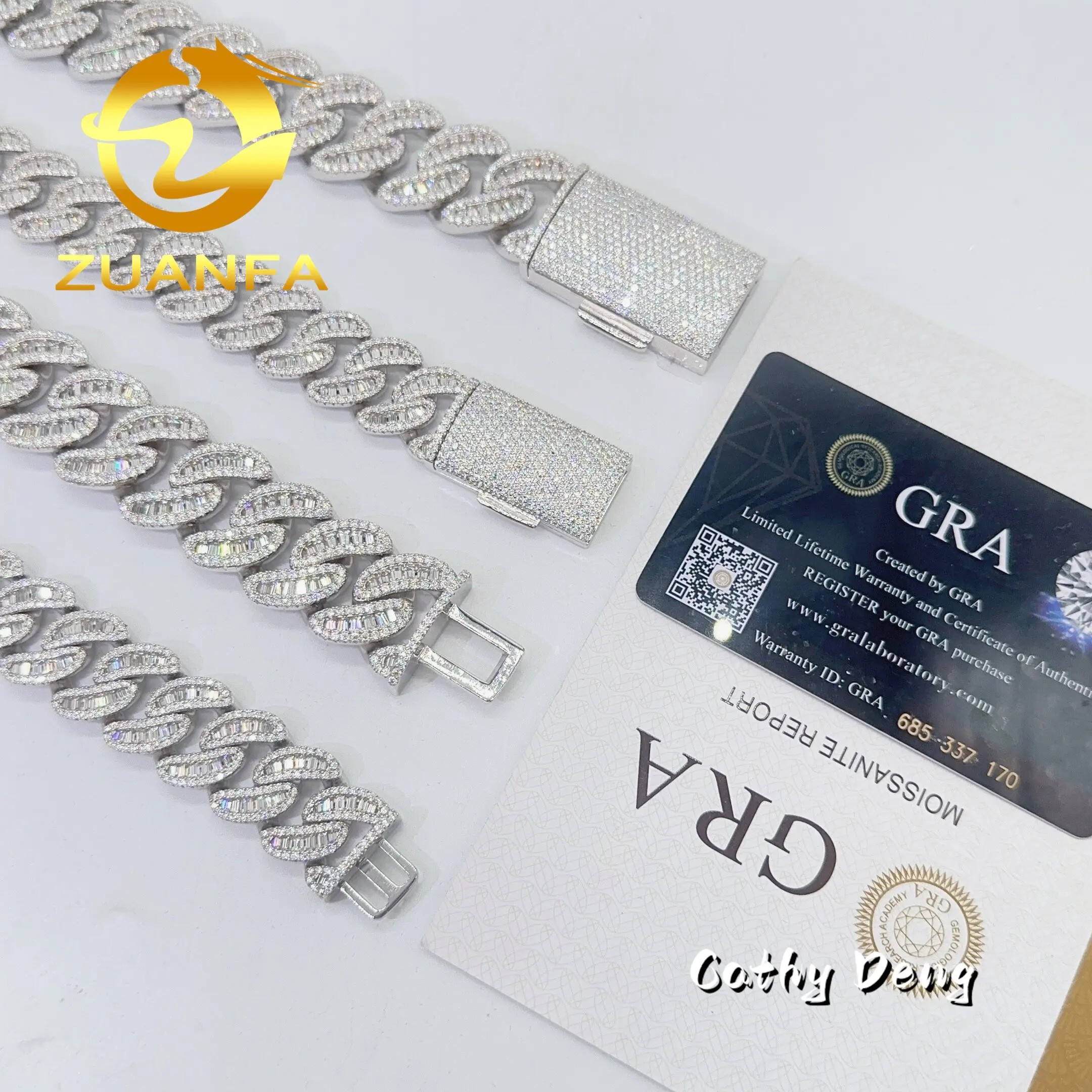 Цепочка Zuanfa в форме Луны 18 мм 22 кубинский Муассанит из стерлингового серебра 925