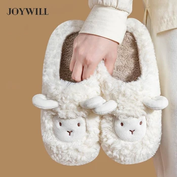 JOYWILL Women's Shoes Winter 2022 Indoor Fashion Home Slippers For Women  Warm Fur Fluffy Slippers Winter Bedroom Female Shoes 1