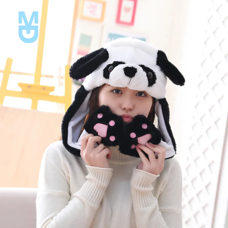 

New 2022 Winter Kids Party Unicorn Airbag Funny Hats Women Moving Jumping Ear Hats Plush Rabbit Caps Girls Kawaii Move Ear Stich