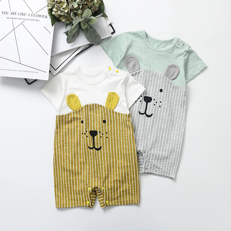 Baby Jumpsuit Summer New Baby Boy Girl Clothing Newborn Baby Cute Cartoon Bear Short Sleeve Clothes 0-24 Months