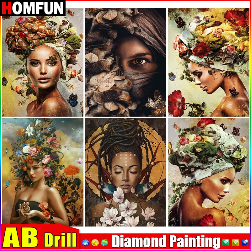 HOMFUN AB DIY алмазная живопись &quotЖенский хиджаб цветок&quot полная дрель квадратная