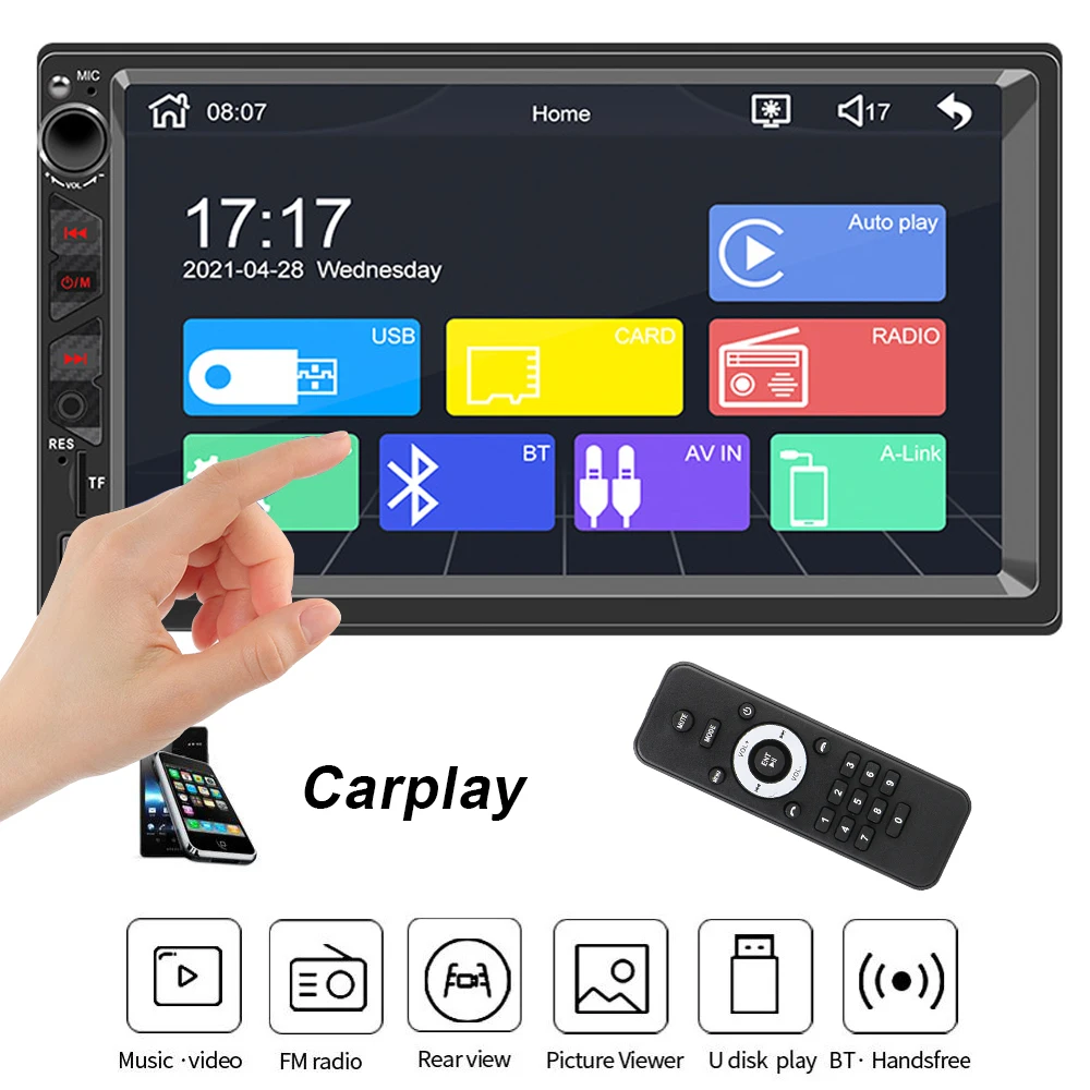 

2 Din Car Radio Hands-free Multimedia Player TF USB Touch Screen Video Audio 7 Inch FM Receiver Universal Carplay Bluetooth