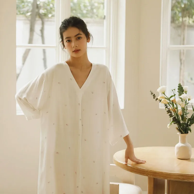 Осень 2023 атласная Элегантная ночная рубашка с длинным рукавом и принтом женское