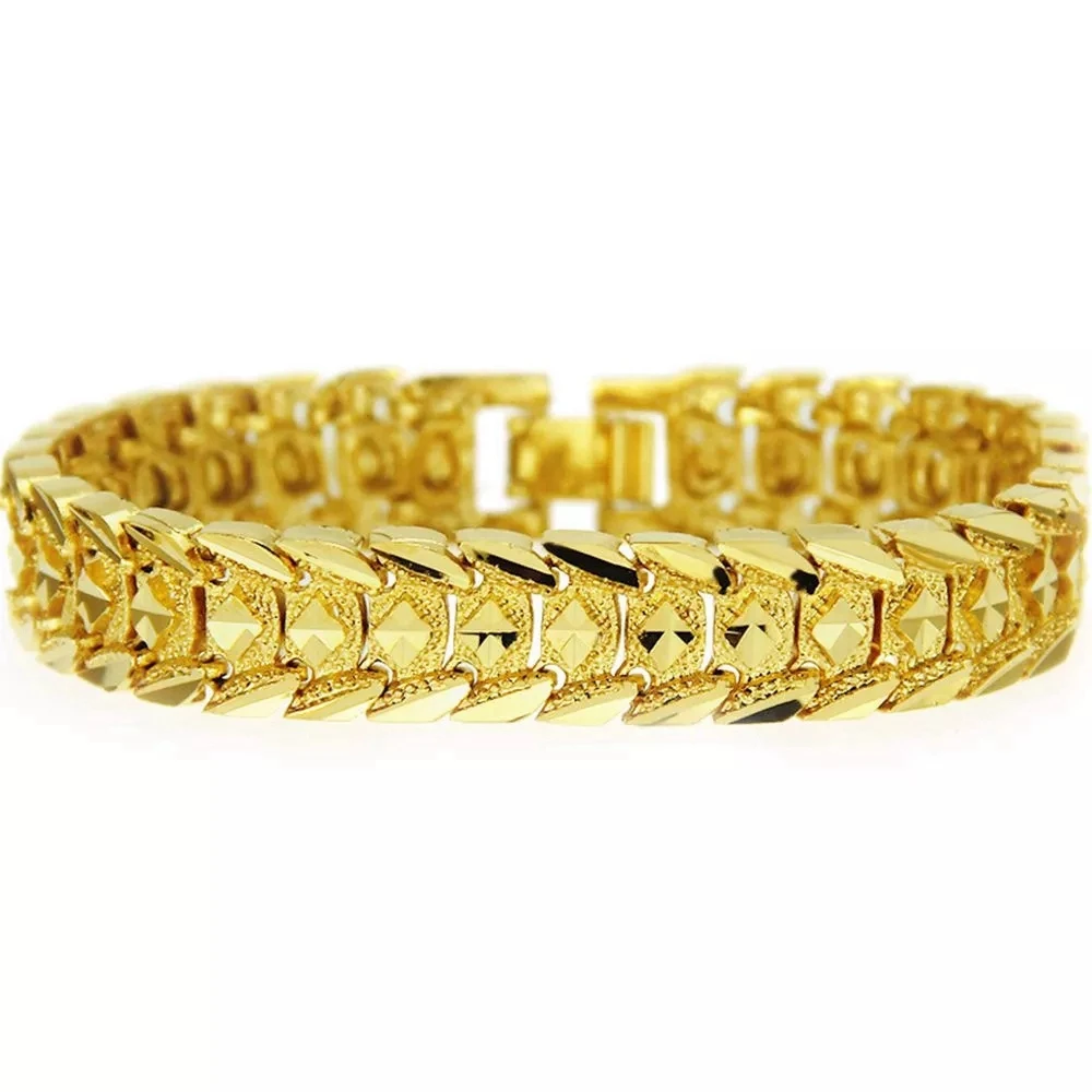 

12mm Wrist Chain Bracelet for Men Women 18k Yellow Gold Filled Fashion Wristband Jewelry Gift 20cm Long