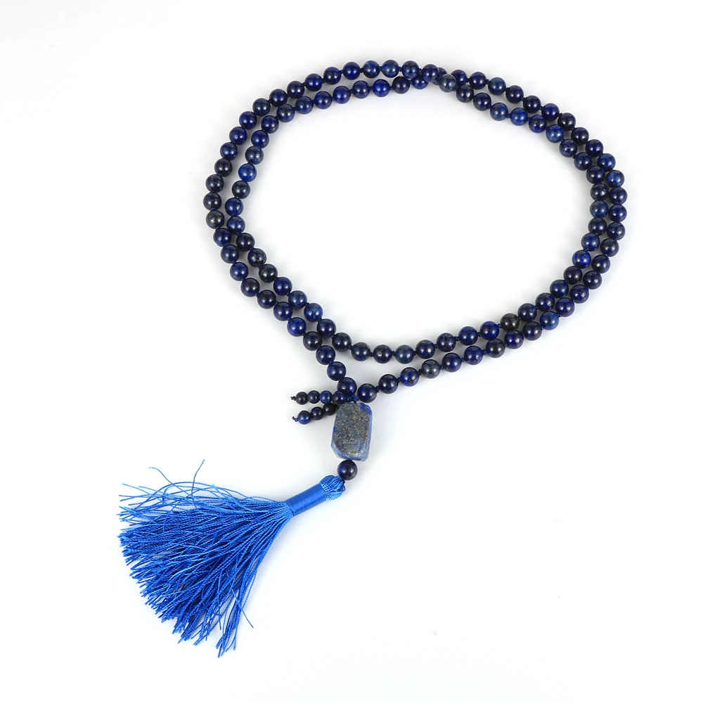 

Reiki 108pc Mala Lapis Lazuli Beads Necklace For Men Women Tibetan Amulet Long Tassel Natural Stone Pendant Necklace Male Rosary