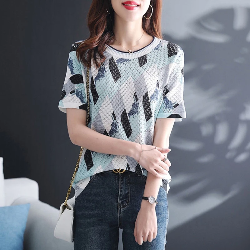 

GGRIGHT Graphic T Shirts Short Sleeve Woman Tshirts O-Neck Tee Shirt Femme Knitted T-shirty Damskie Casual Camisetas De Mujer