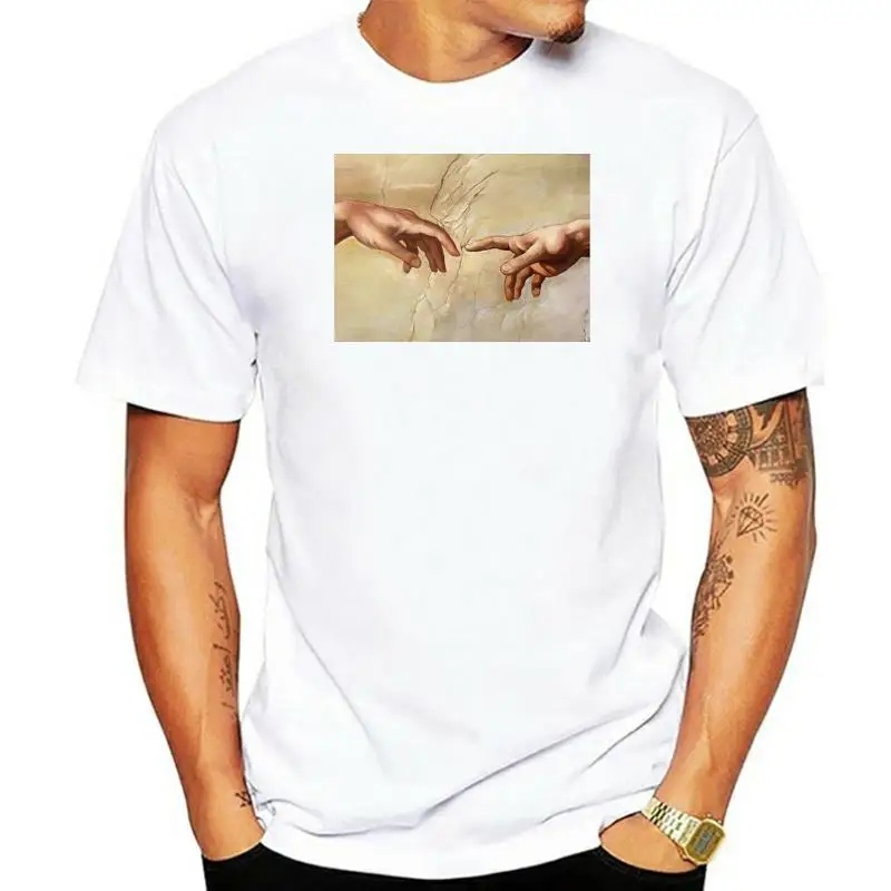 

Новинка 2022, мужская мода, арт-футболка с изображением михаэльанджело «творение Адама» систинной часовни, возрождения, футболки