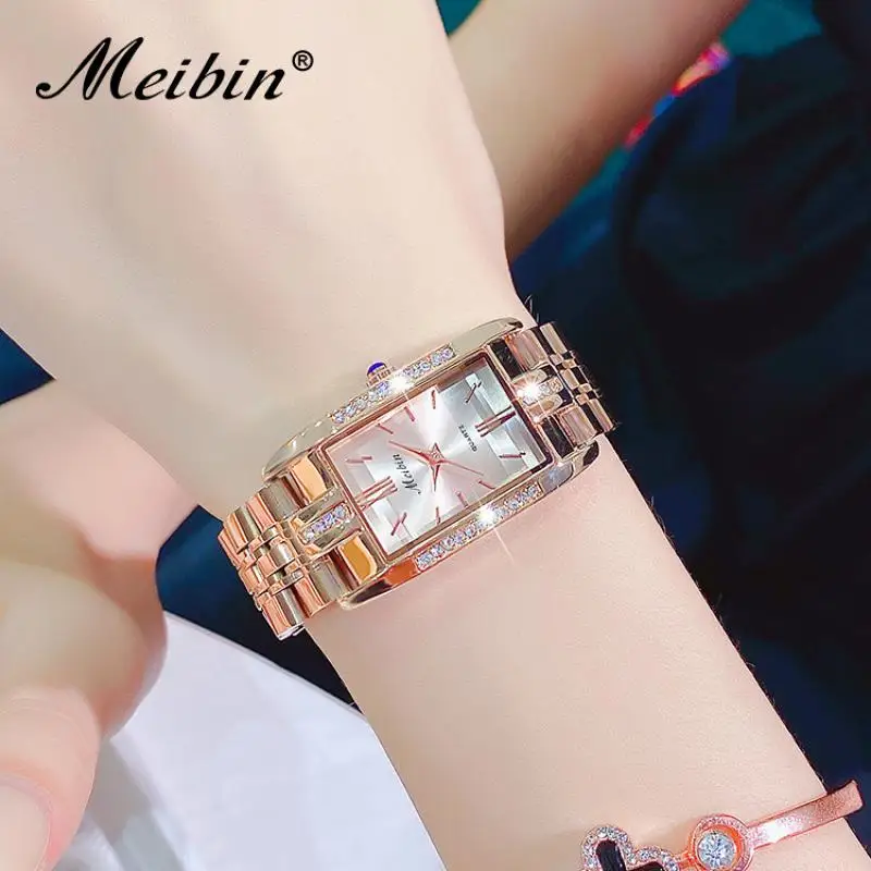 Часы женские Кварцевые водонепроницаемые из нержавеющей стали с кристаллами |