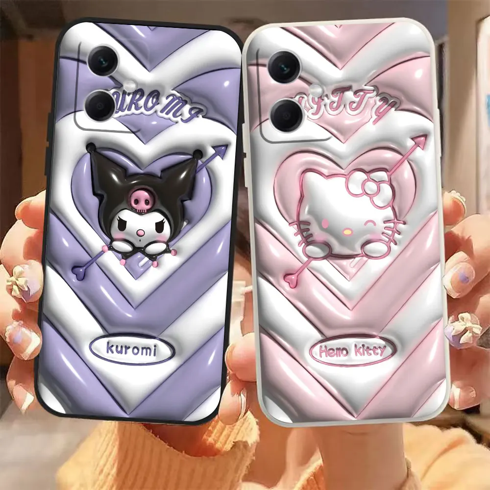 

Cute Hello Kitty kuromi Phone Case For Redmi Note 12 11 11T 11R 11S 10 9T 8 7 7S PRO PLUS 4G 5G Colour Liquid Case Fundas Shell