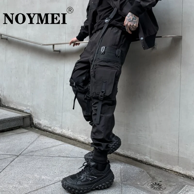 

NOYMEI Overalls Men's Fashion Loose Casual Youth Cargo Pants Techwear Functional Safari Style Popular Autumn Spring Black WA2049