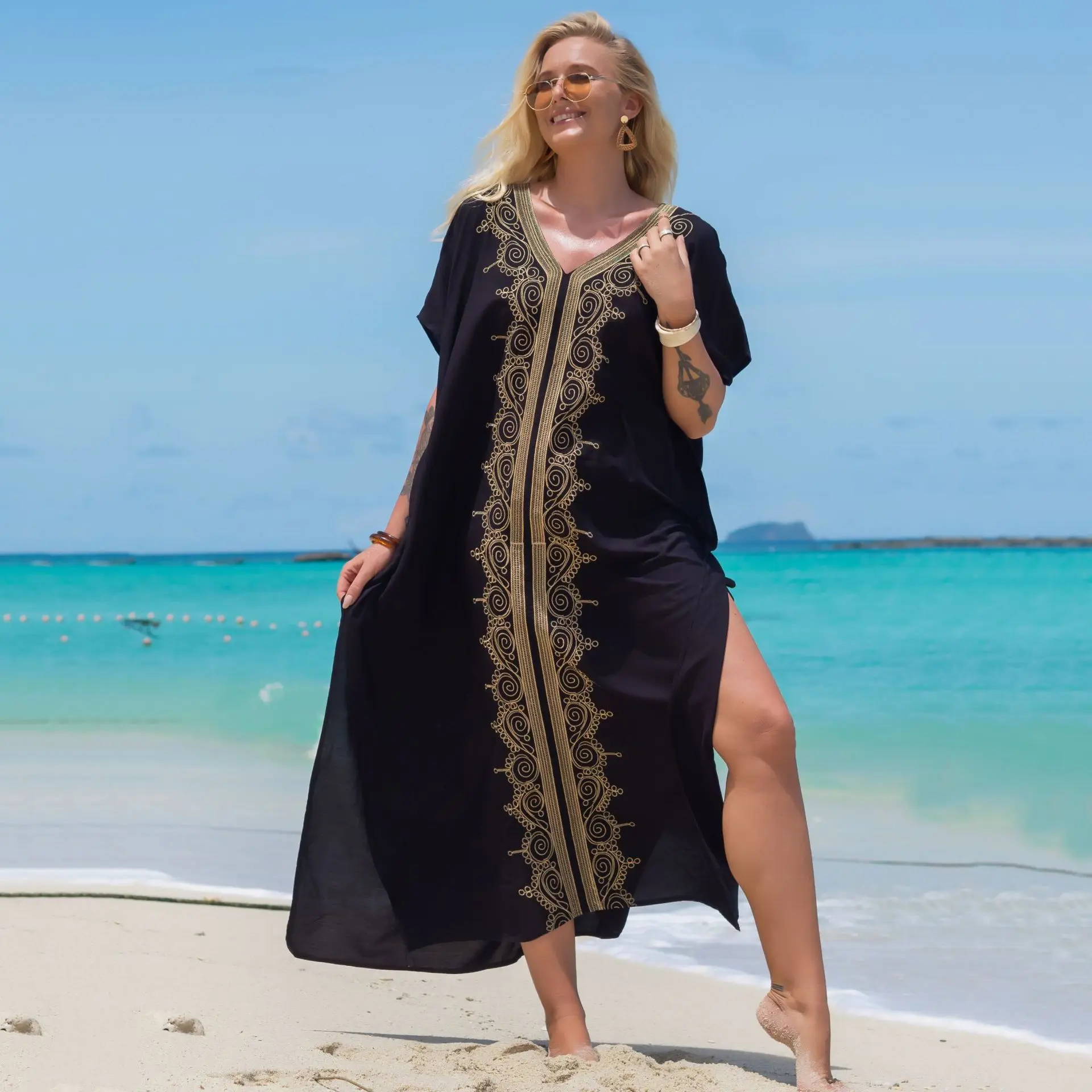 

Накидки-бикини Kafftan с принтом спереди для морской фотосессии, наряды из 100% хлопка, летнее пляжное платье для женщин