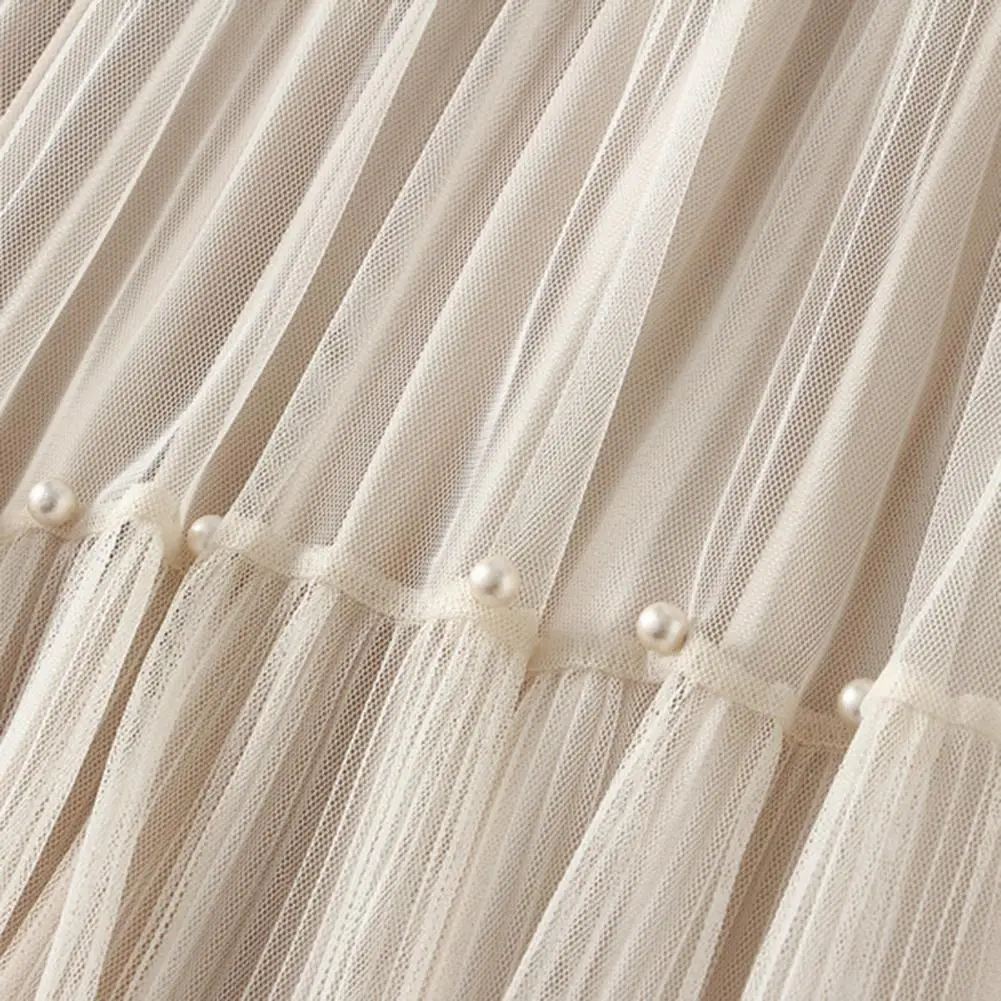 

Двусторонняя сетчатая юбка с бусинами, стильная сетчатая юбка с бусинами, универсальная плиссированная дизайнерская Офисная Женская свободная трапециевидная юбка с эластичным поясом